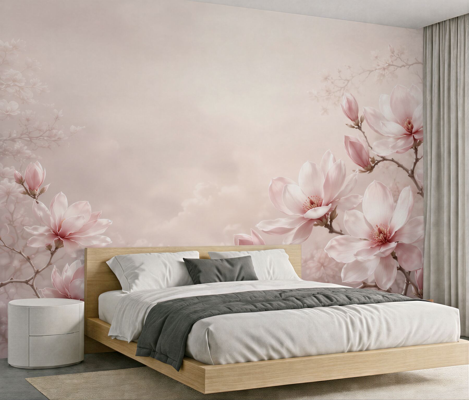 Fototapeten magnolienblüten pudrig rosa zart für das Schlafzimmer