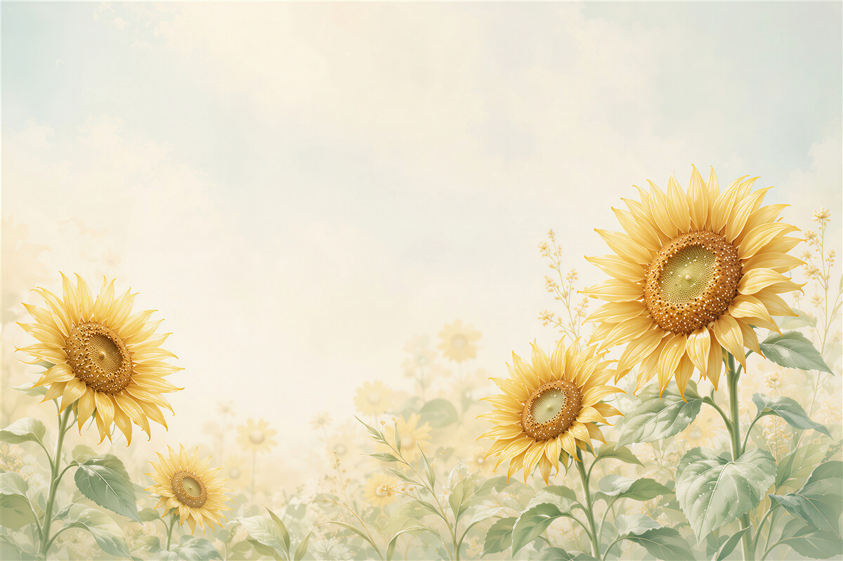 Fototapeten gelbe Sonnenblumen auf hellem Hintergrund für die Küche und das Wohnzimmer