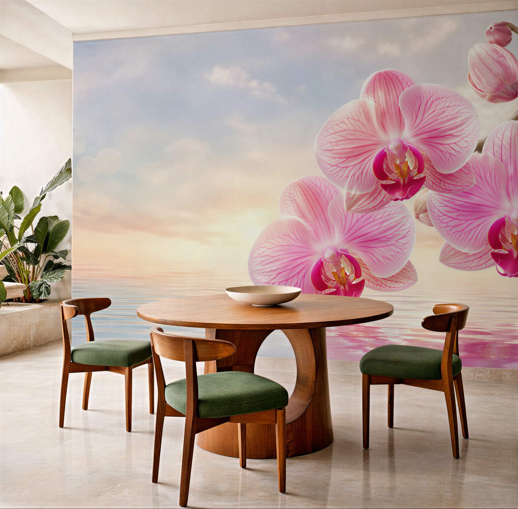 Fototapeten rosa Orchideen über Wasser im romantischen Licht