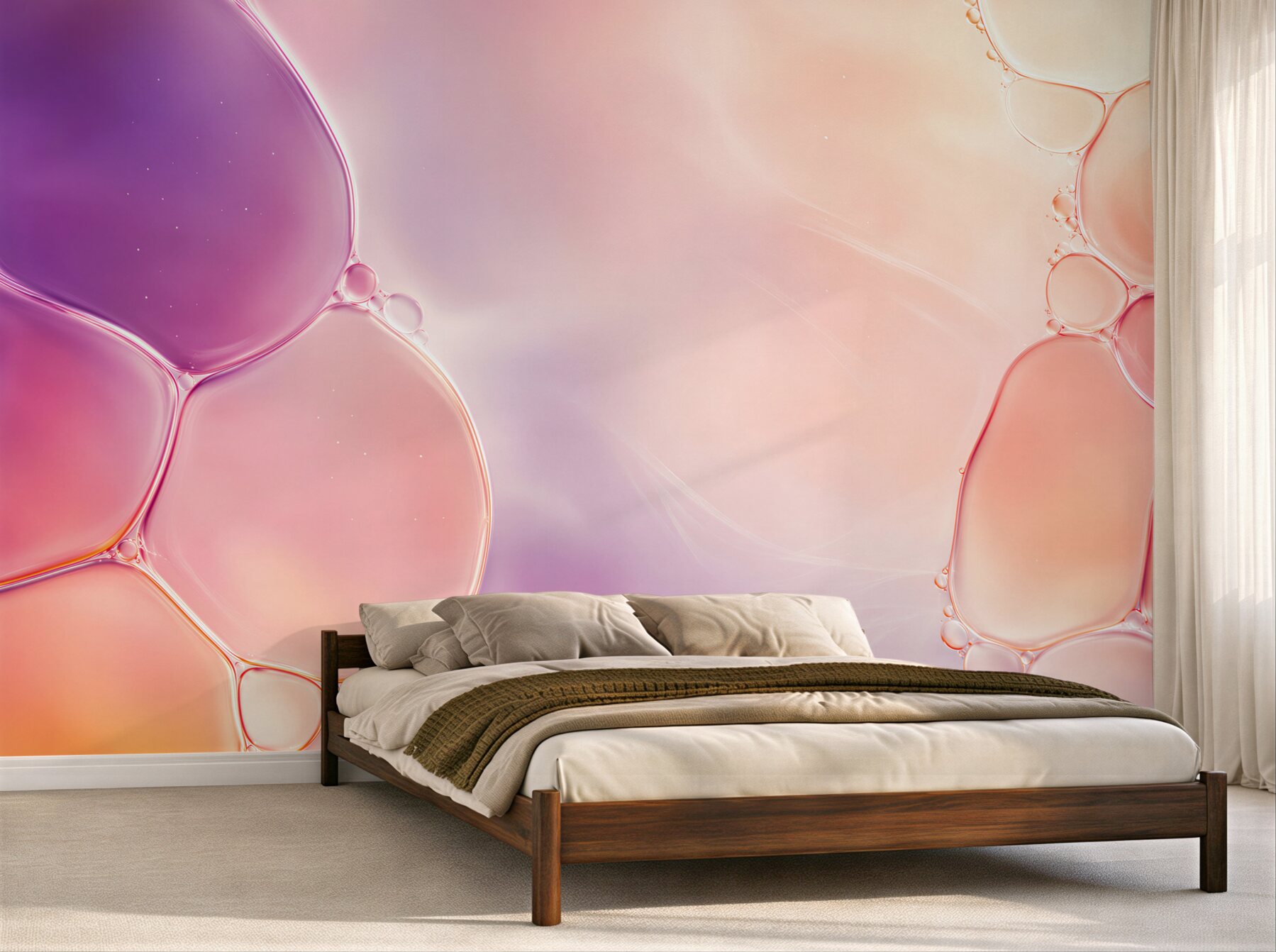 Fototapeten abstrakte Blasen in Pastellrosa und Violett modern