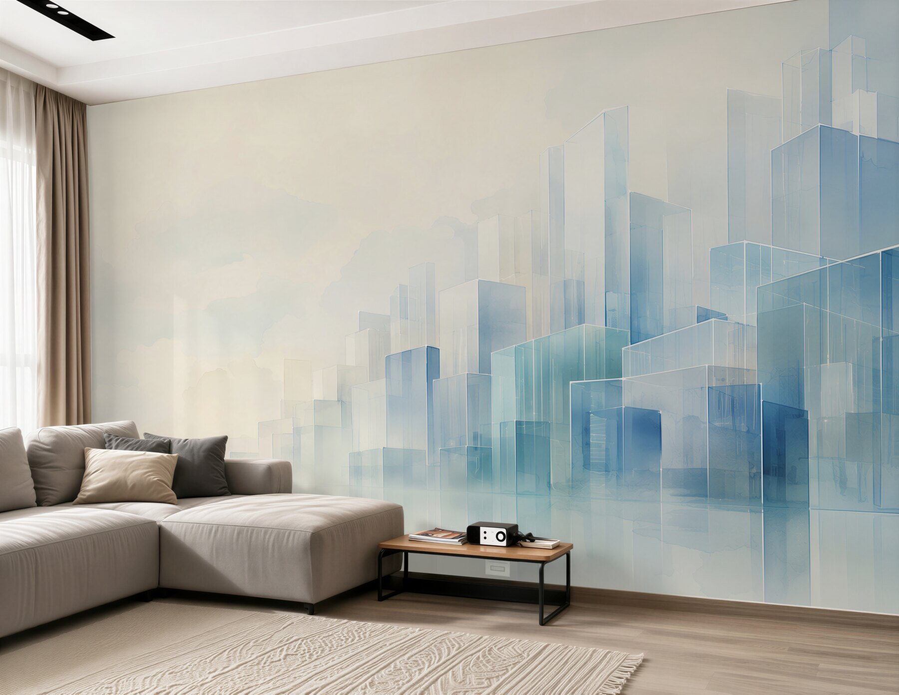 Fototapeten abstrakte Glasformen in Blau modern fürs Büro