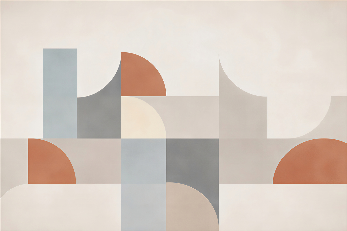 Fototapeten geometrische abstraktion beige mit terrakotta und blau