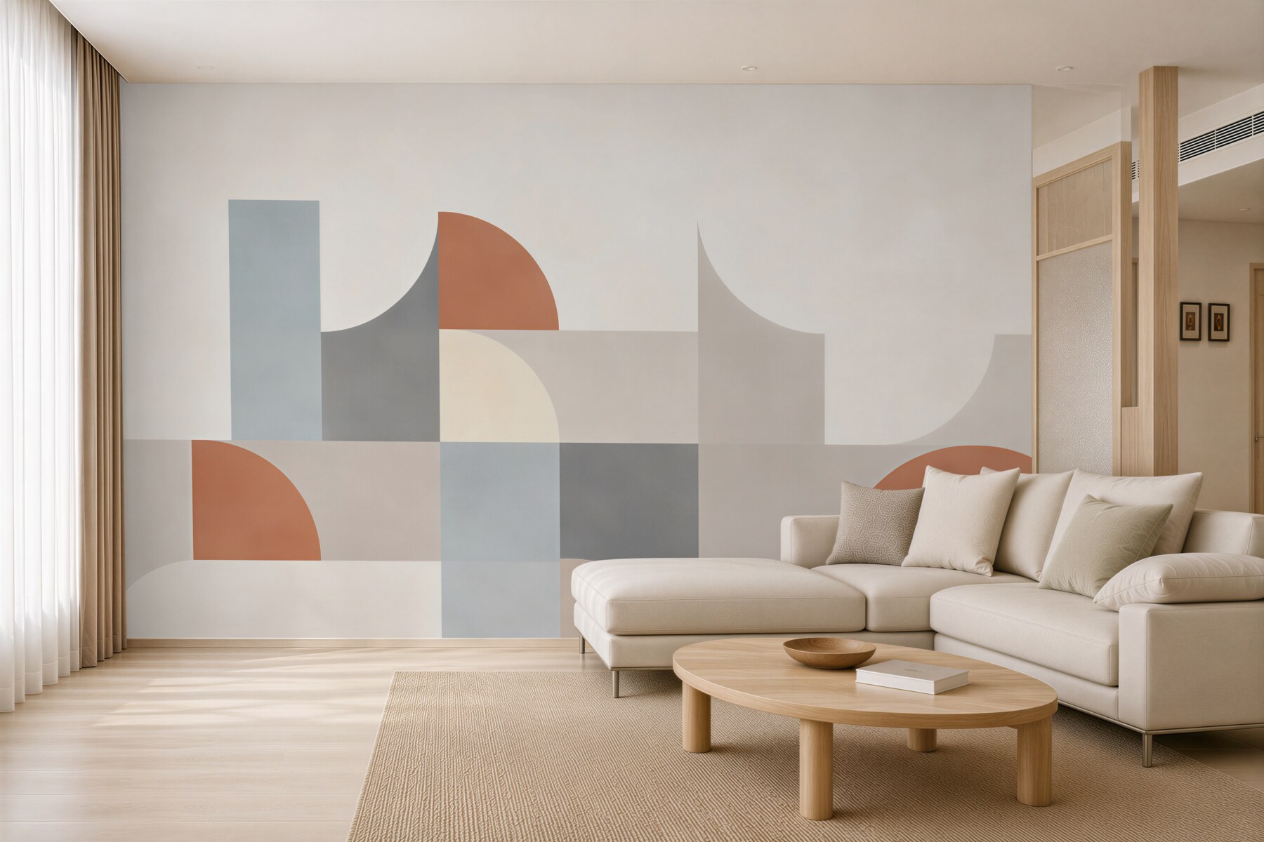 Fototapeten geometrische abstraktion beige mit terrakotta und blau
