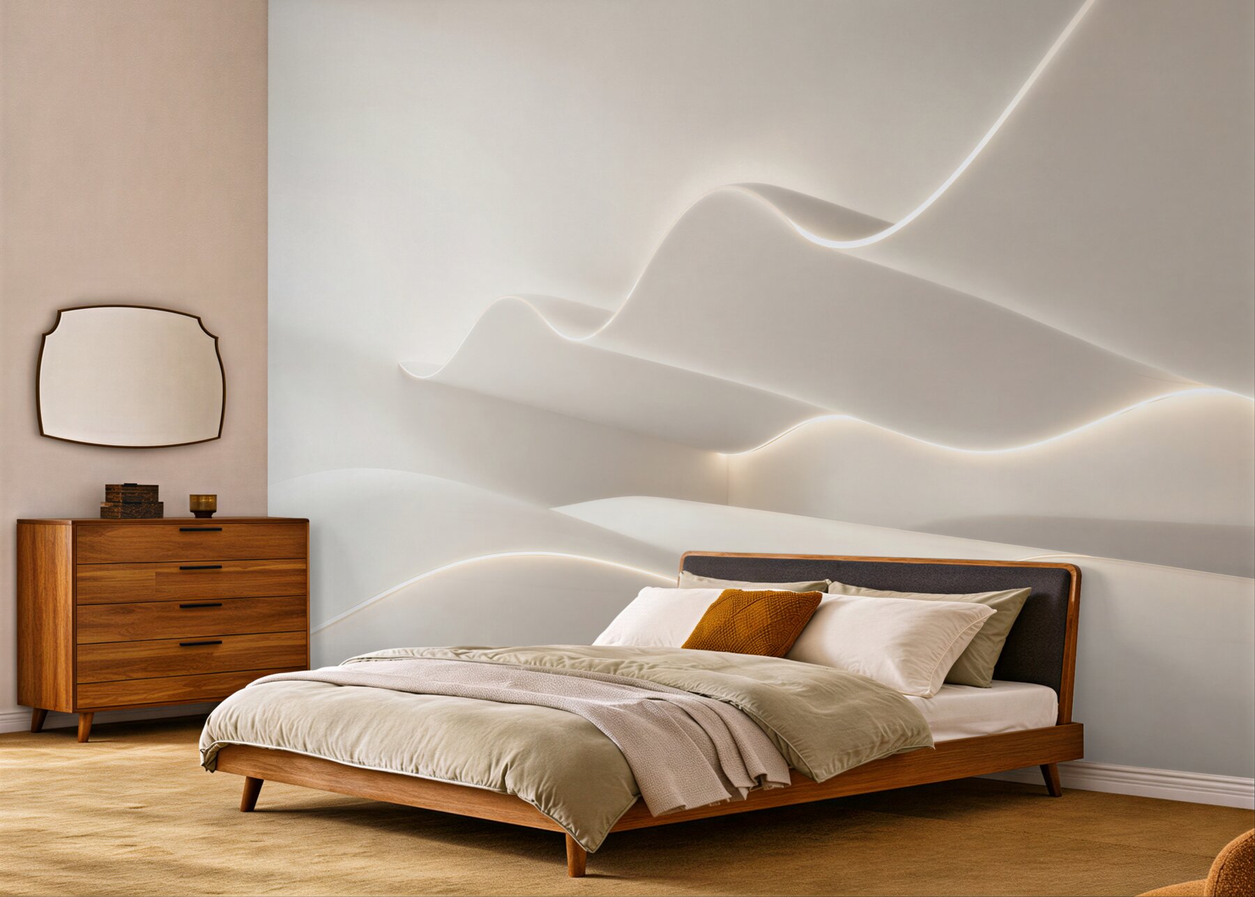 Fototapeten abstrakte lichtwellen beige modern 3D
