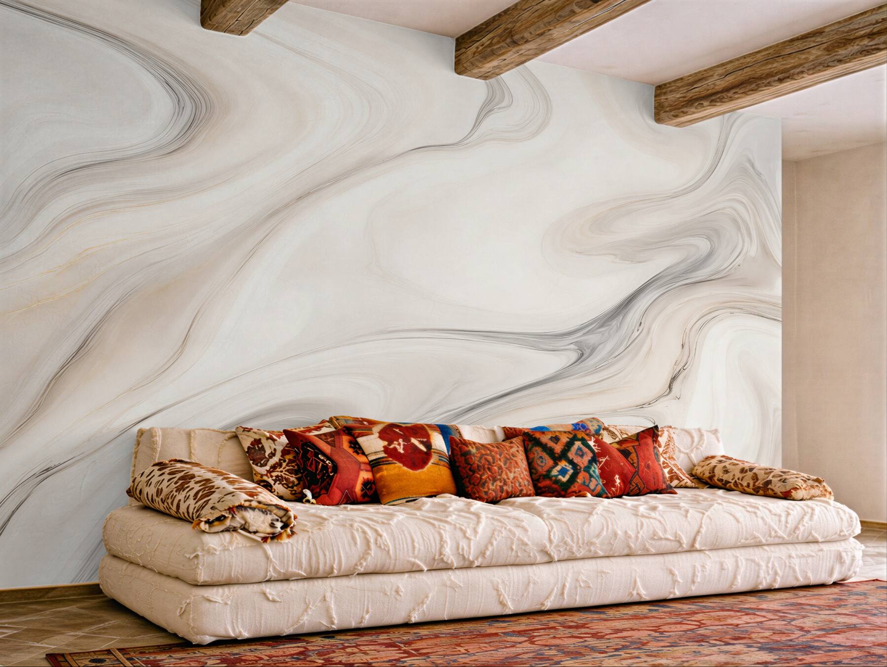 Fototapeten Marmor creme mit grauen Adern moderne Abstraktion