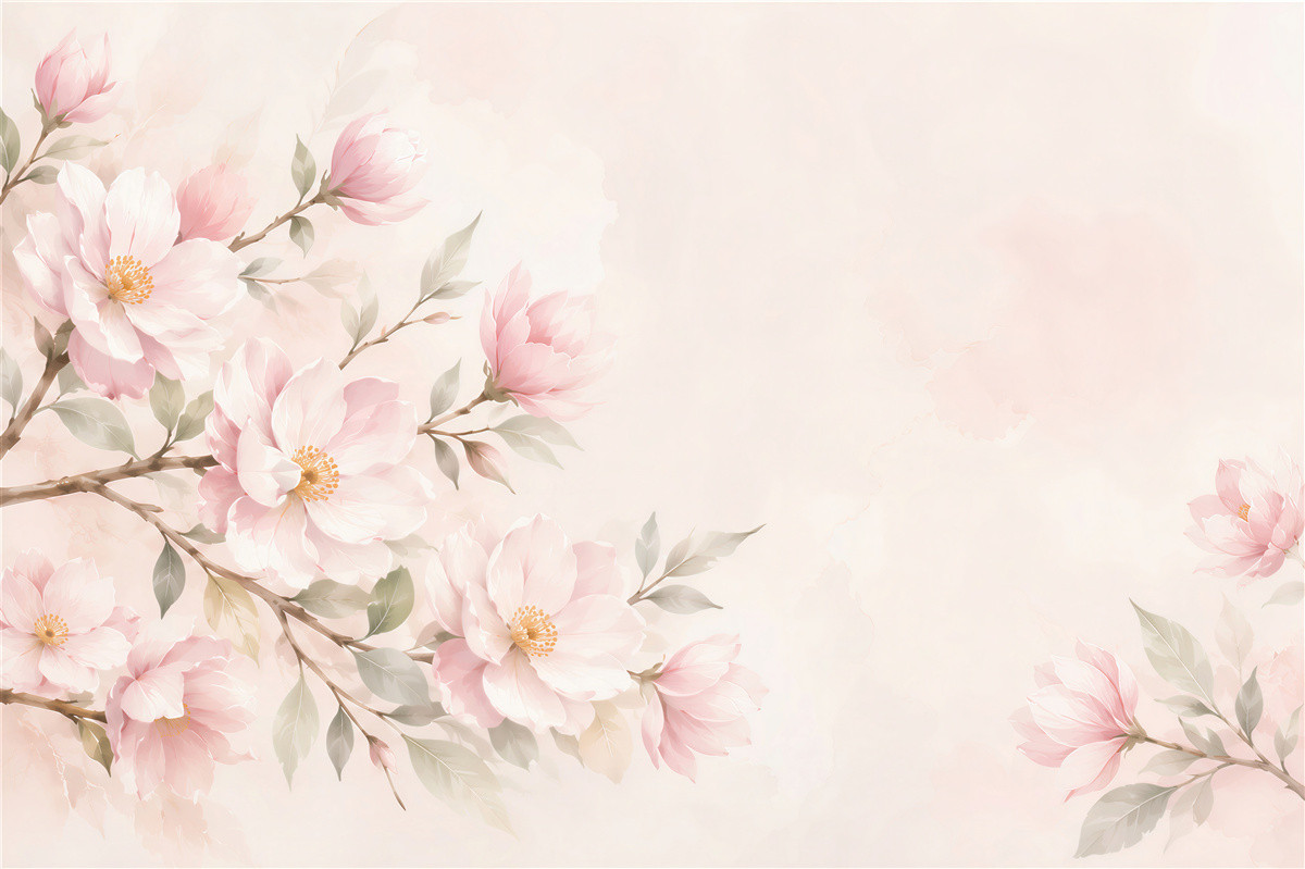Fototapeten pastellfarbene Magnolien an Zweigen zarte Blumen