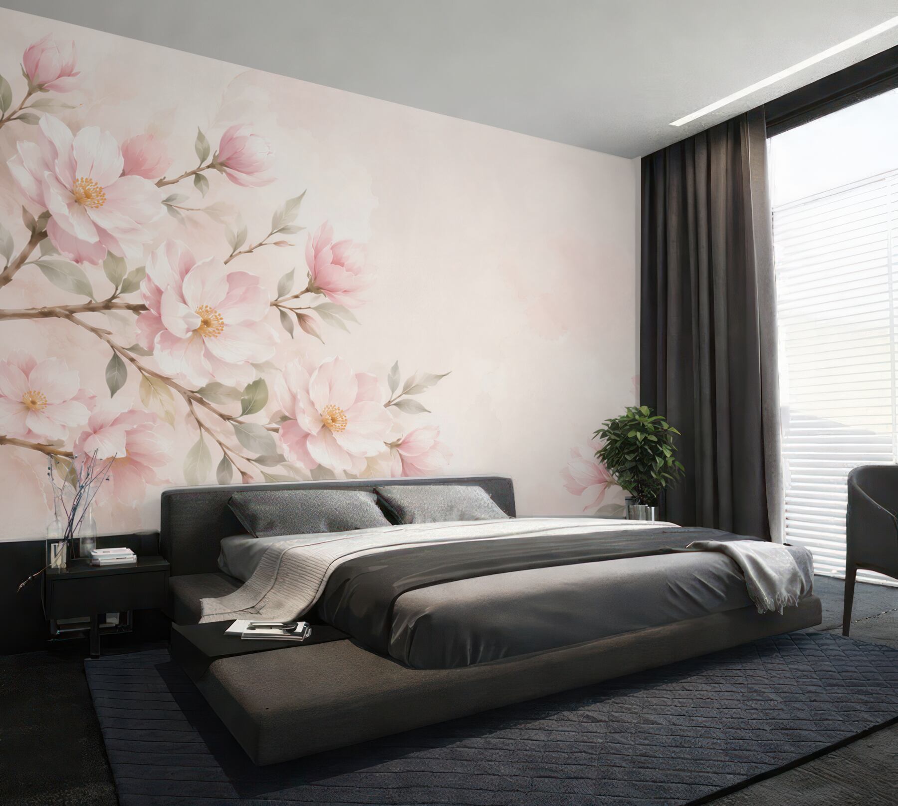 Fototapeten pastellfarbene Magnolien an Zweigen zarte Blumen