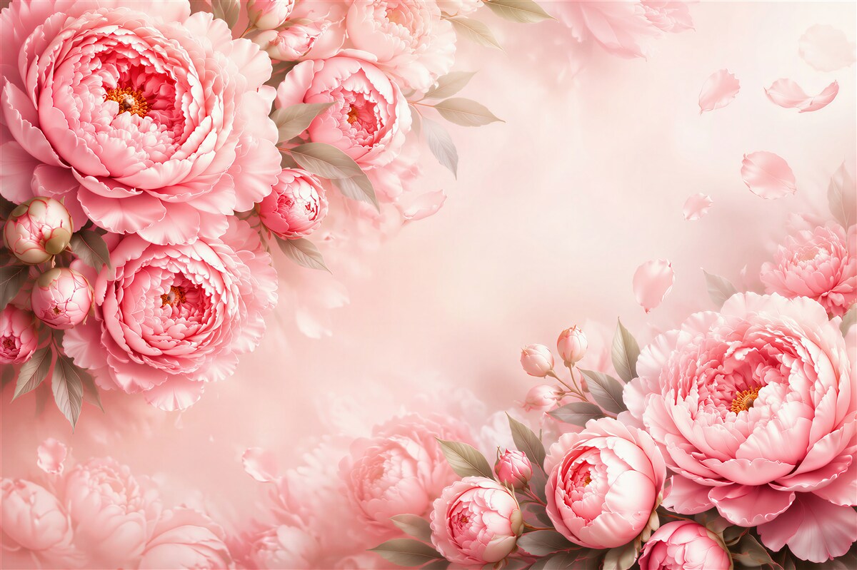 Fototapeten rosa Pfingstrosen auf pastellfarbenem Hintergrund romantisch für das Schlafzimmer