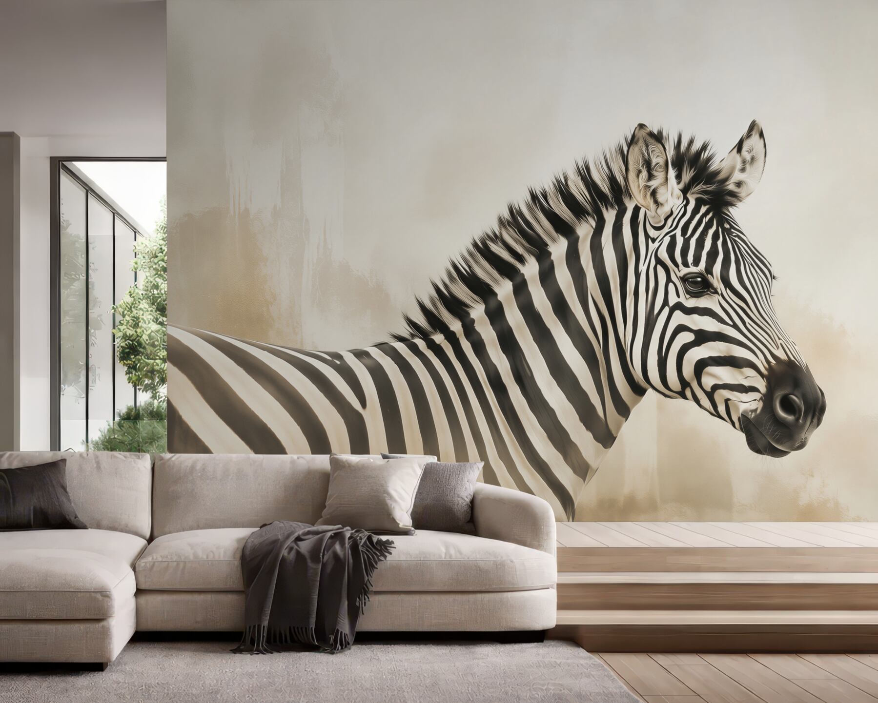 Fototapeten schwarz-weißer Zebra-Porträt auf hellem Hintergrund
