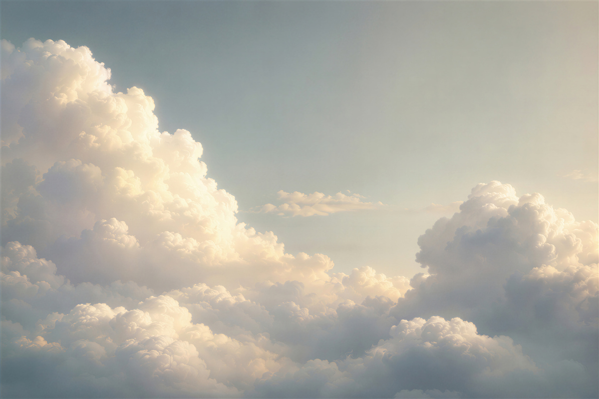 Fototapeten Wolken in den Sonnenstrahlen hell und entspannend für das Wohnzimmer