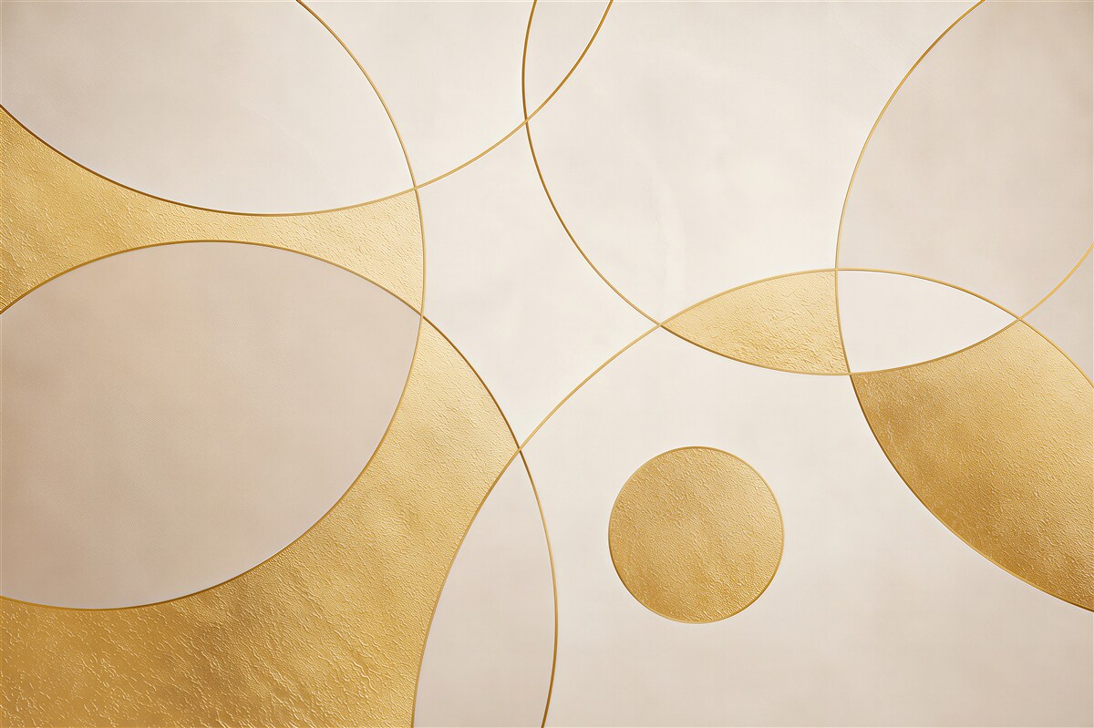 Fototapeten goldene geometrische Kreise auf cremefarbenem Hintergrund elegant und modern
