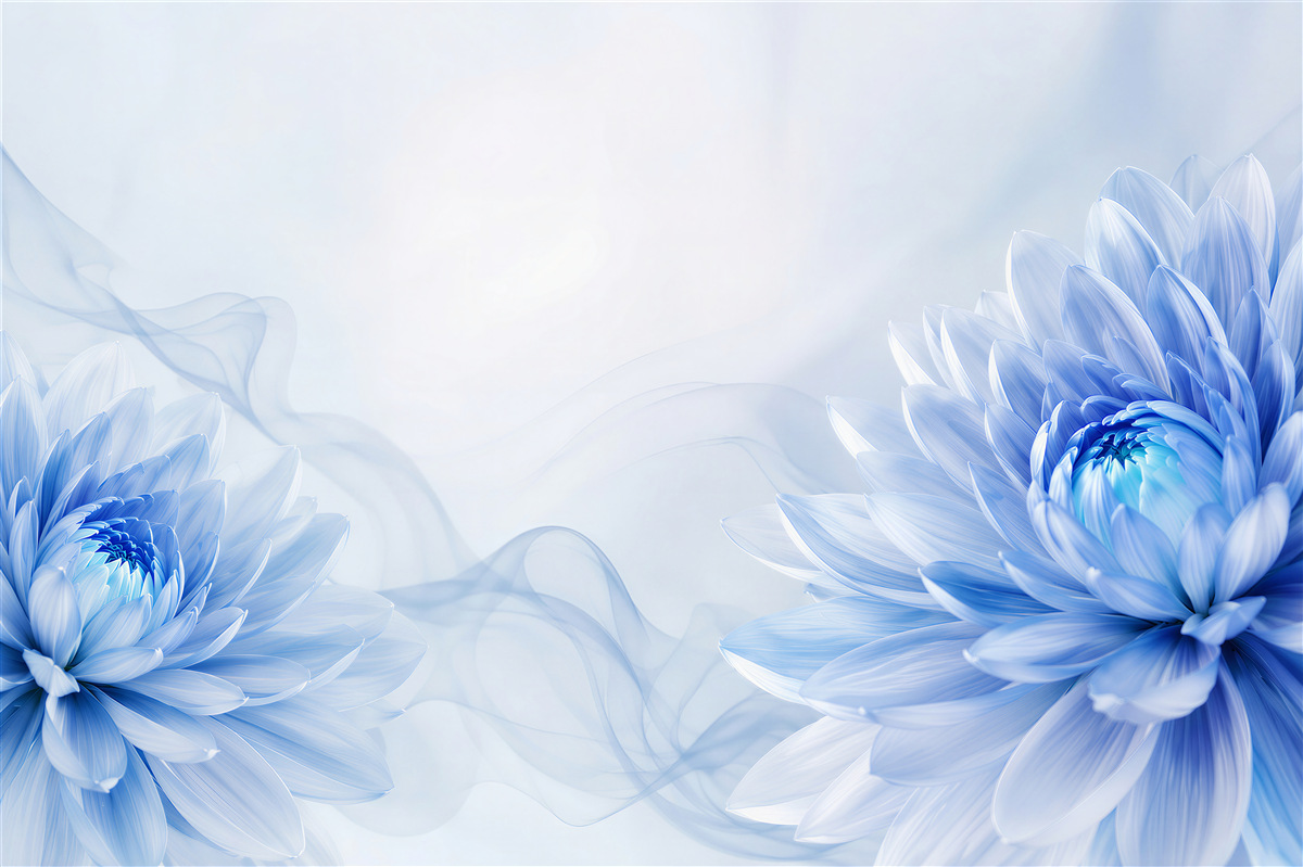 Fototapeten blaue Blumen auf hellem Hintergrund elegante florale Abstraktion