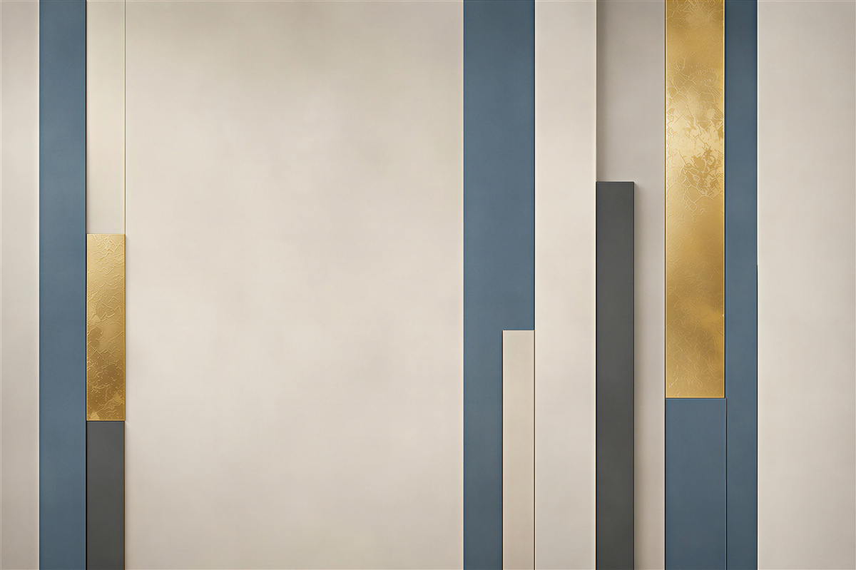 Fototapeten vertikale geometrische Paneele marineblau und gold modern für das Wohnzimmer