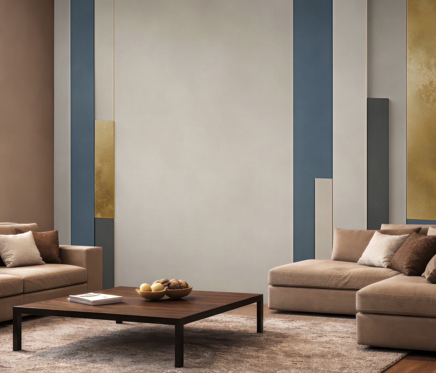 Fototapeten vertikale geometrische Paneele marineblau und gold modern für das Wohnzimmer