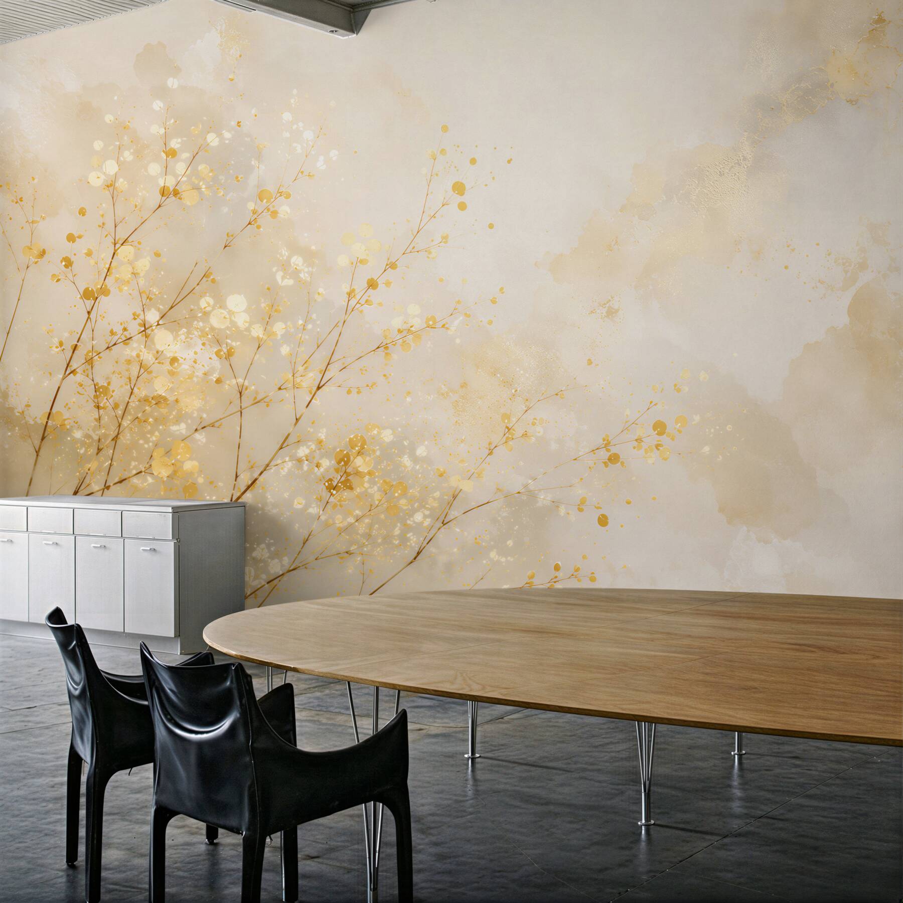 Fototapeten zarte goldene Zweige auf cremefarbenem Hintergrund elegant