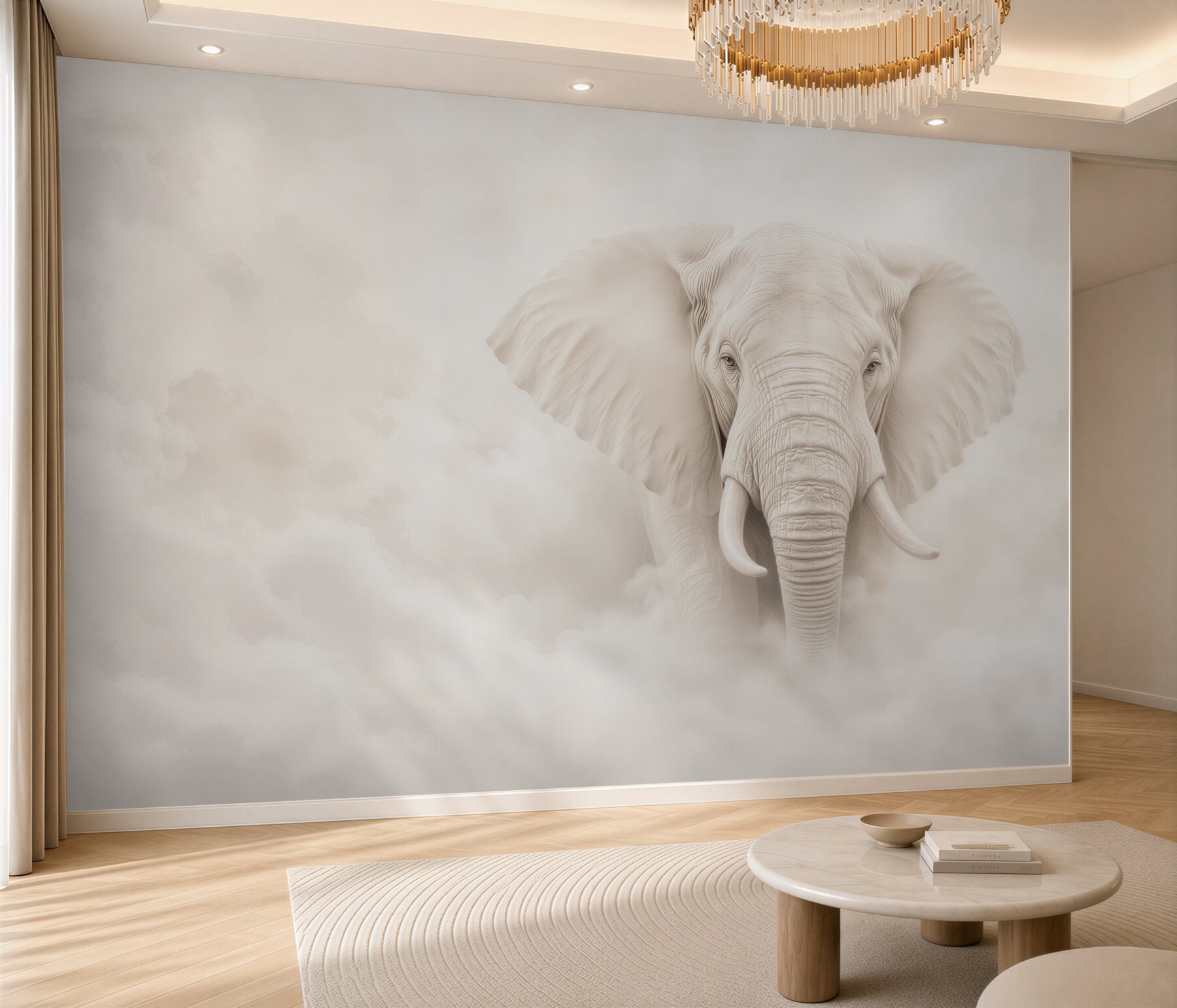 Fototapeten weißer Elefant in den Wolken subtile Eleganz für das Wohnzimmer