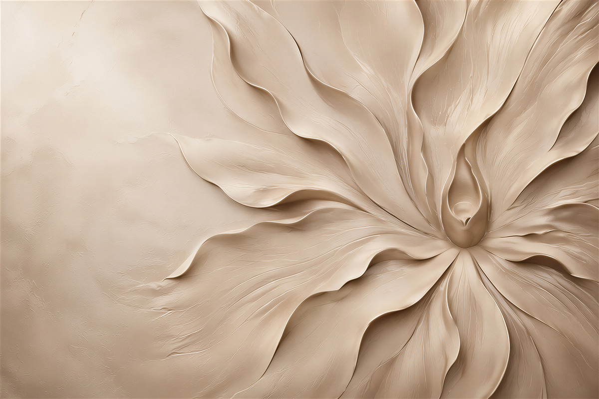 Fototapeten 3D-Blume beige elegant für das moderne Wohnzimmer