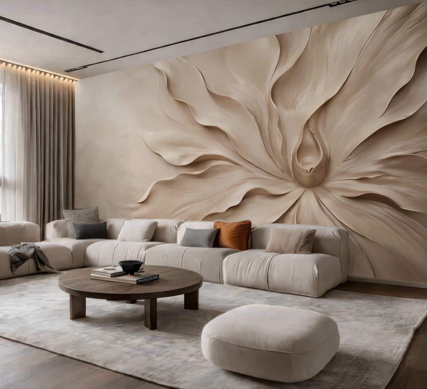 Fototapeten 3D-Blume beige elegant für das moderne Wohnzimmer