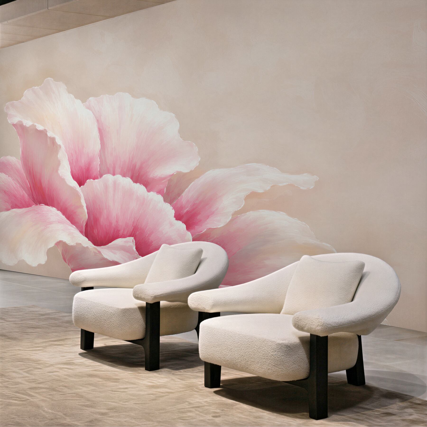 Fototapeten rosa 3D-Blume auf beigem Hintergrund zart elegant
