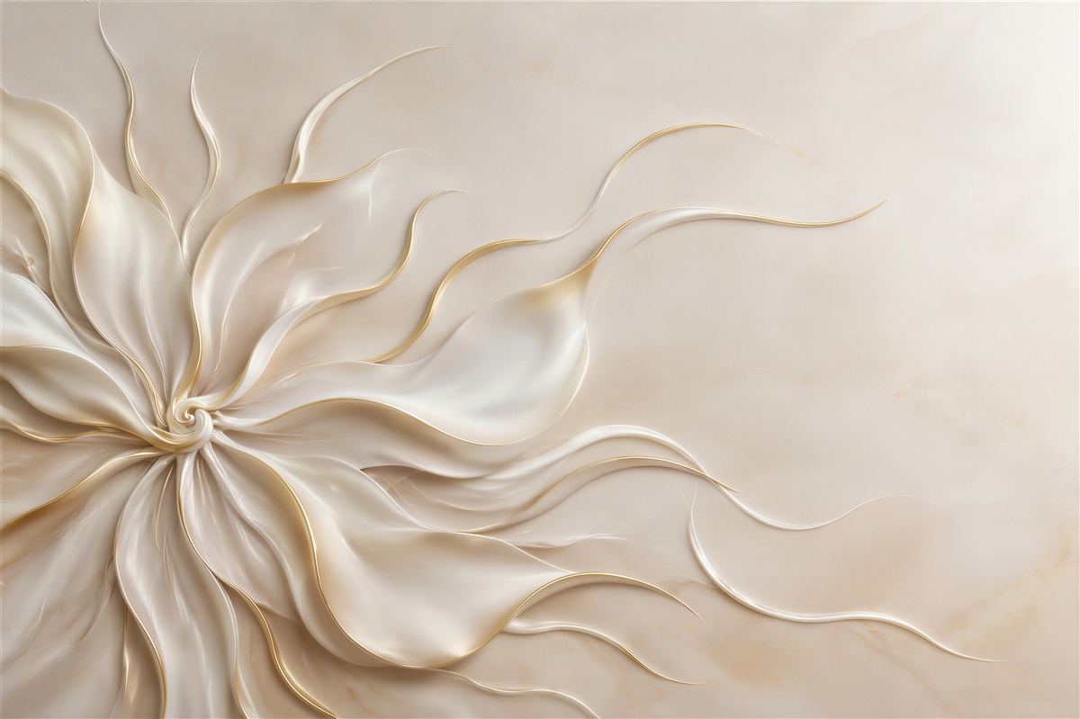 Fototapeten abstrakte Blume 3D beige-gold elegant für das Wohnzimmer