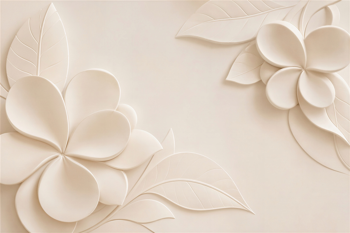 Fototapeten Blumen und Blätter 3D creme minimalistisch für das Schlafzimmer
