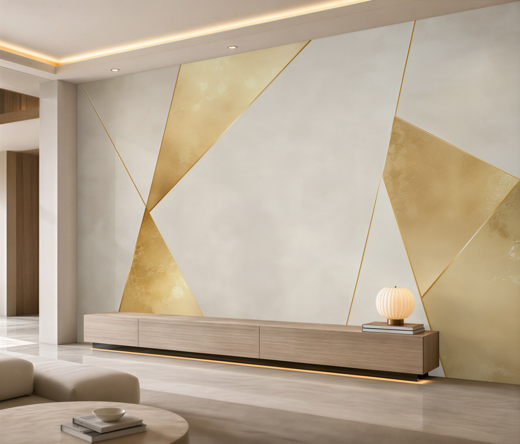 Fototapeten geometrische Abstraktion weiß-gold modern elegant