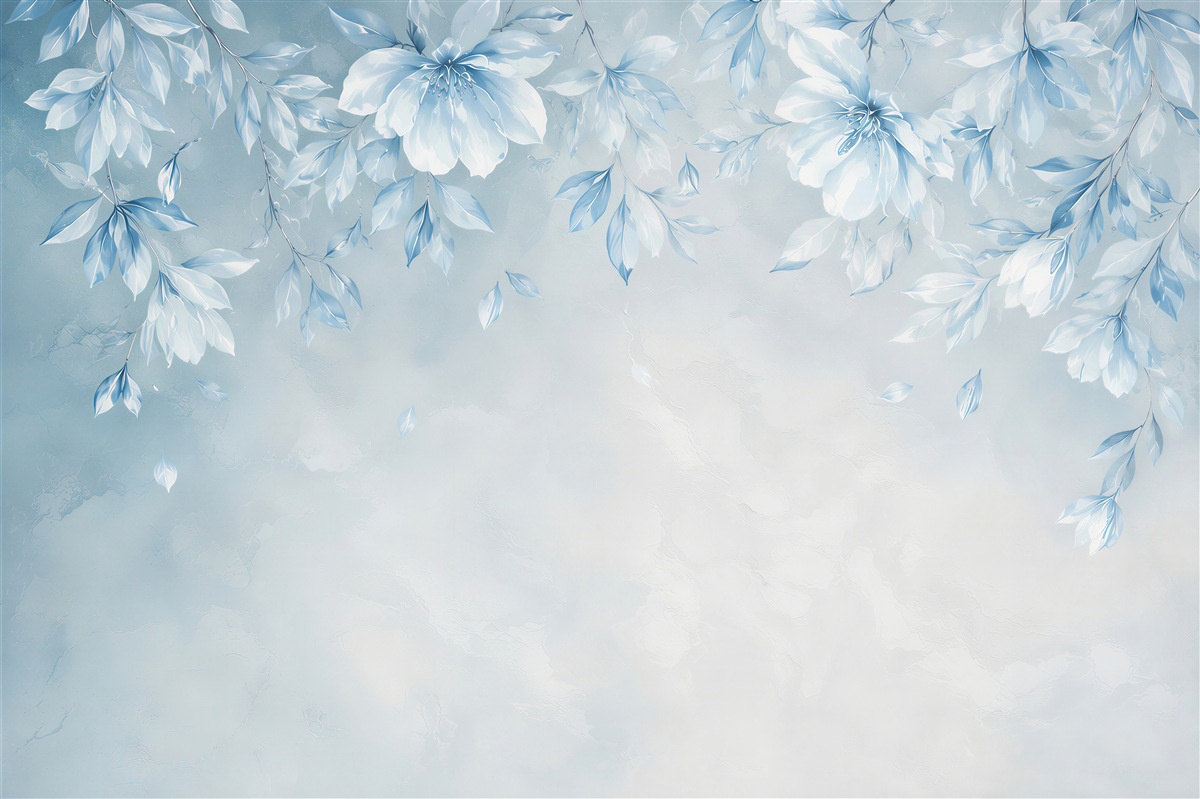 Fototapeten zarte blaue Blumen und Blätter für ein romantisches Schlafzimmer