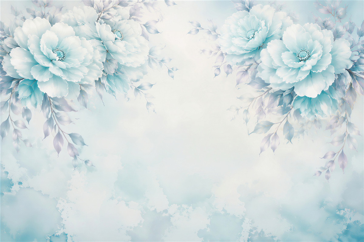 Fototapeten blaue Pfingstrosen Aquarell zart für das Schlafzimmer