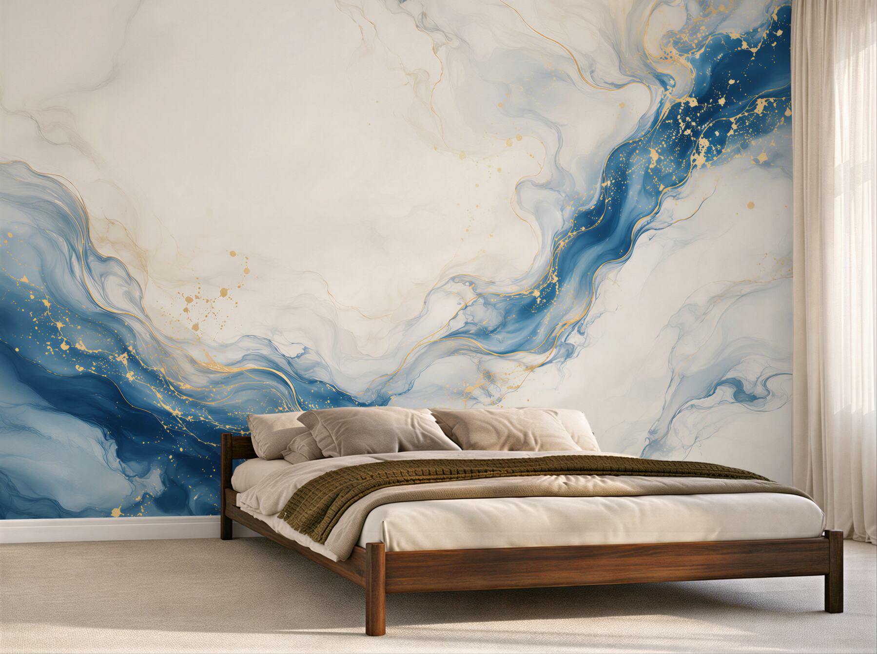 Fototapeten abstrakter Marmor in Blau und Gold auf hellem Hintergrund modern