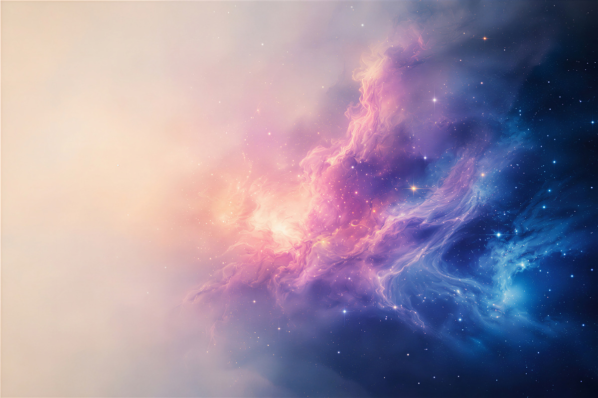 Fototapeten pastellfarbene kosmische Nebel mit Sternen für moderne Innenräume