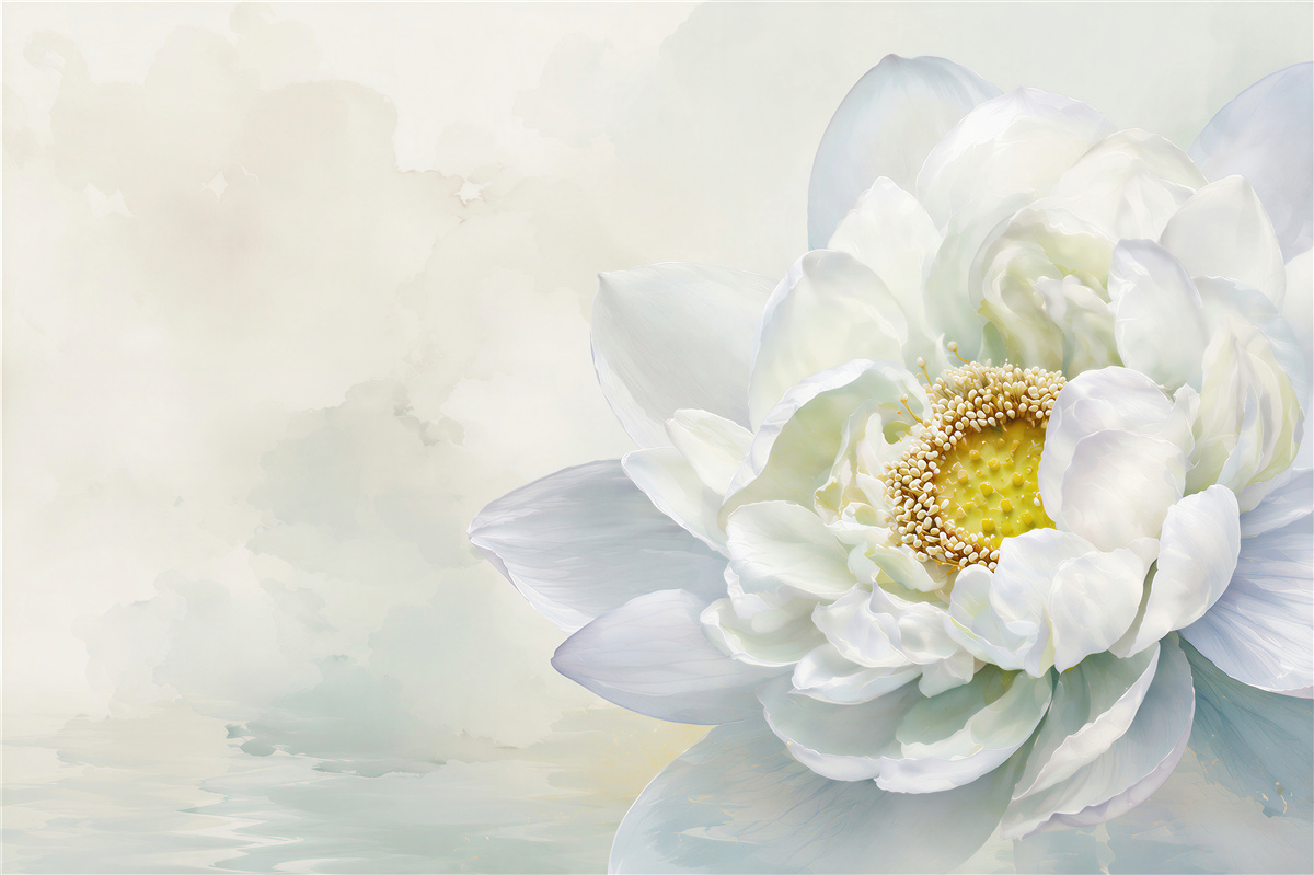 Fototapeten weiße Lotusblume auf subtiler Hintergrund elegant und ruhig