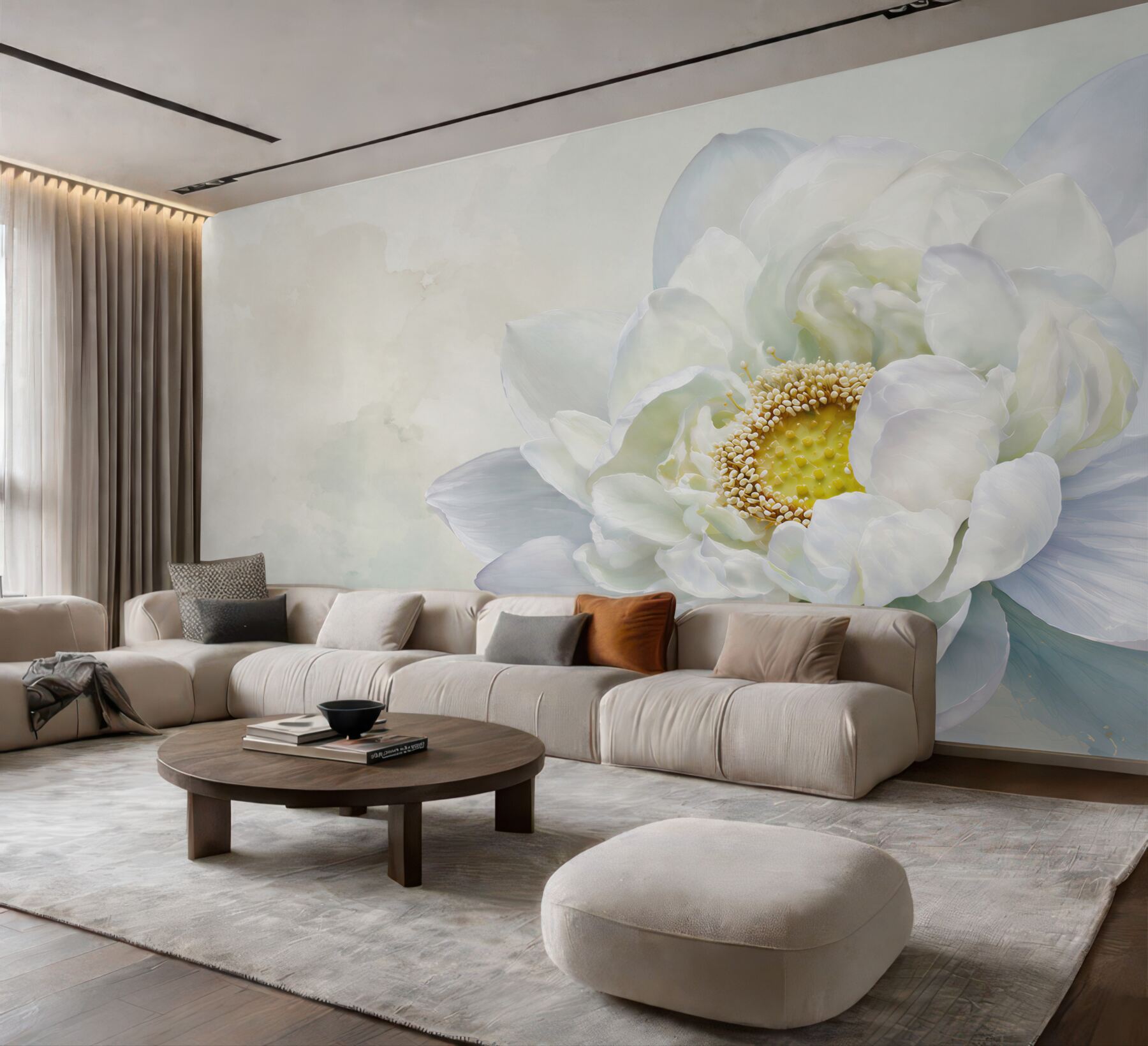 Fototapeten weiße Lotusblume auf subtiler Hintergrund elegant und ruhig