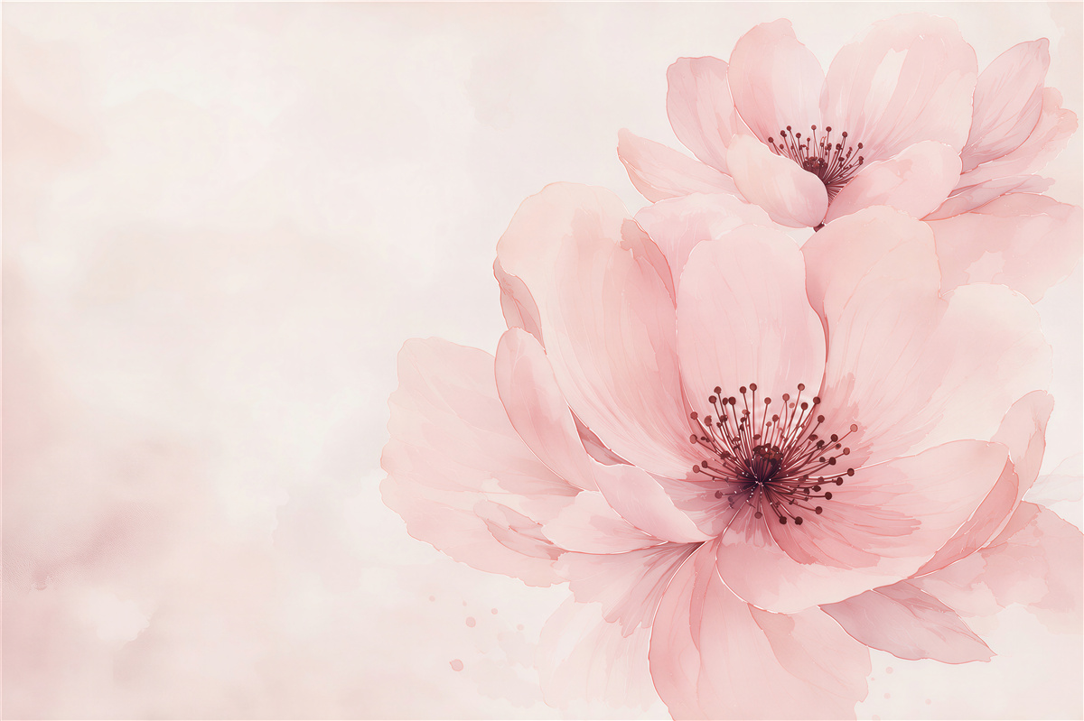 Fototapeten zarte rosa Aquarellblumen für das Schlafzimmer