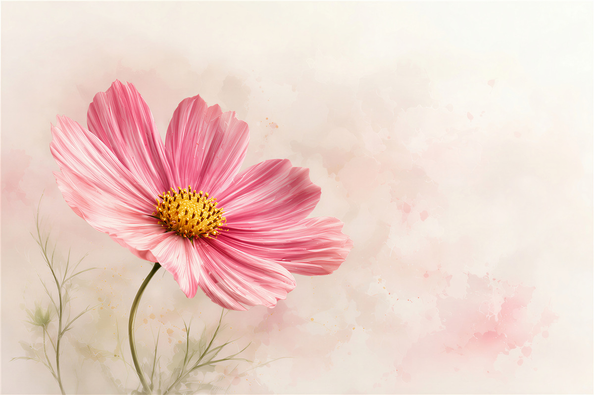 Fototapeten zarte rosa Kosmosblume auf hellem Hintergrund