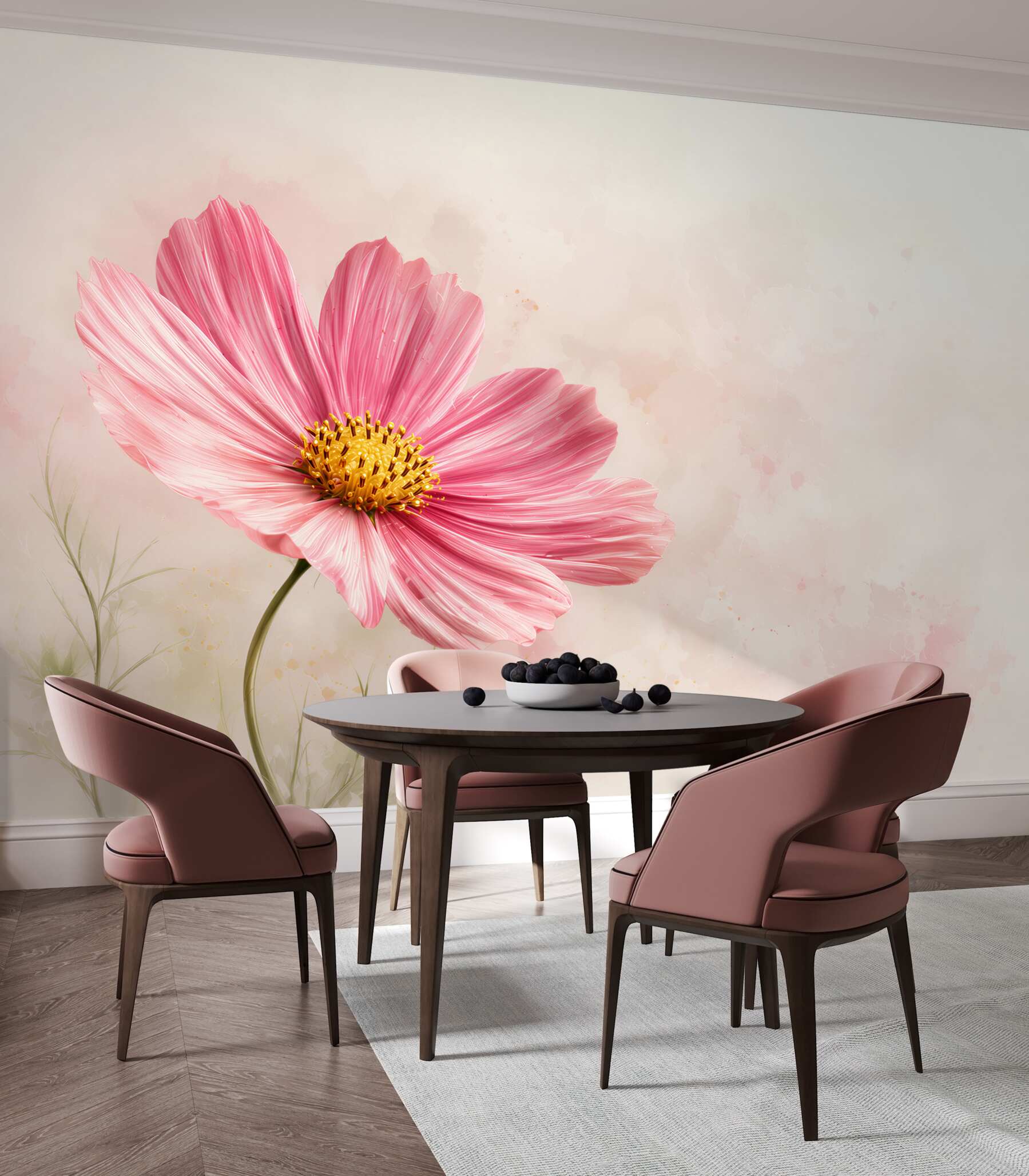 Fototapeten zarte rosa Kosmosblume auf hellem Hintergrund