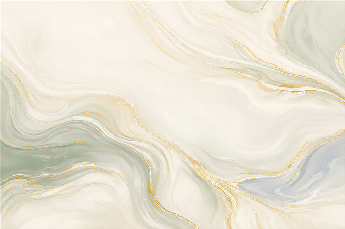 Fototapeten flüssiger Marmor creme-grün mit goldenen Akzenten