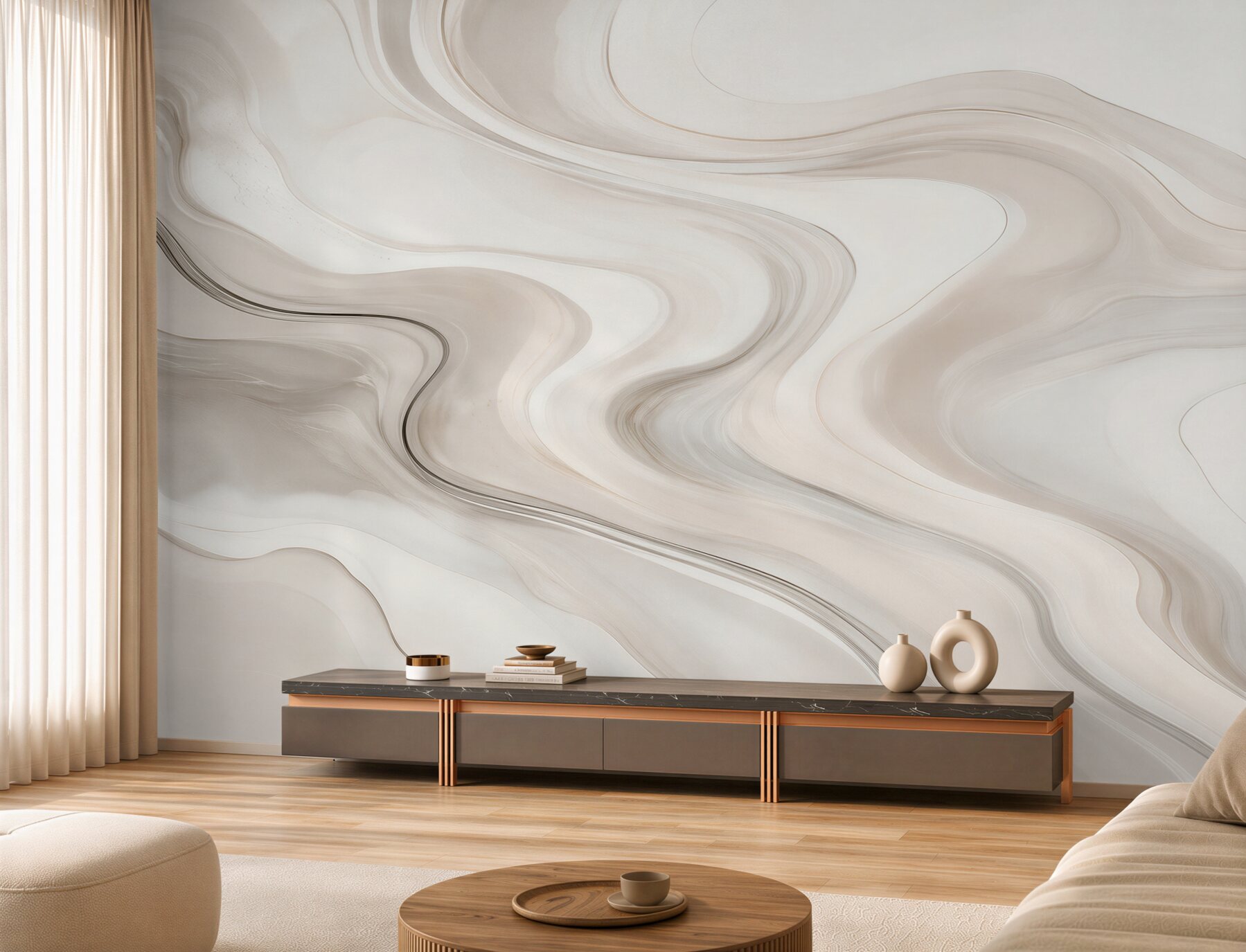 Fototapeten abstrakte beige Wellen modernes Muster für das Wohnzimmer