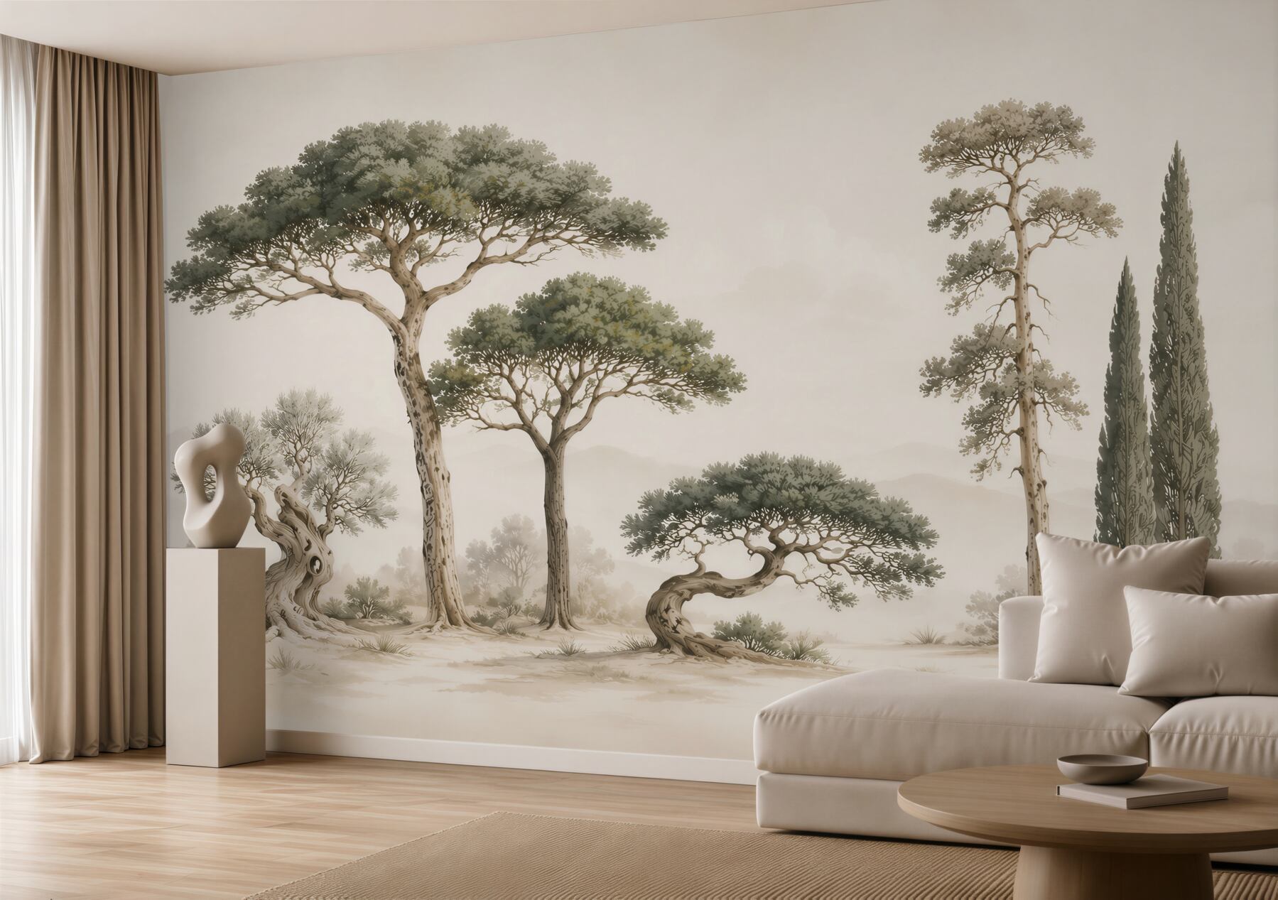Fototapeten mediterrane Bäume in eleganten beigen Tönen