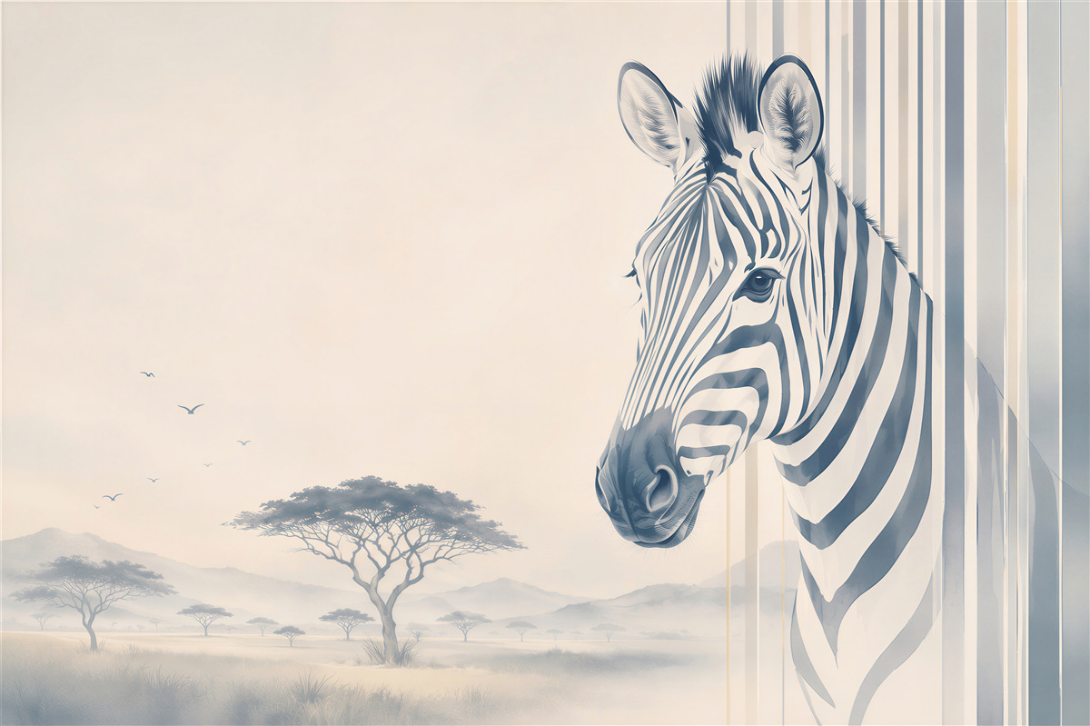 Fototapeten Zebra in der Savanne beige-grau modern
