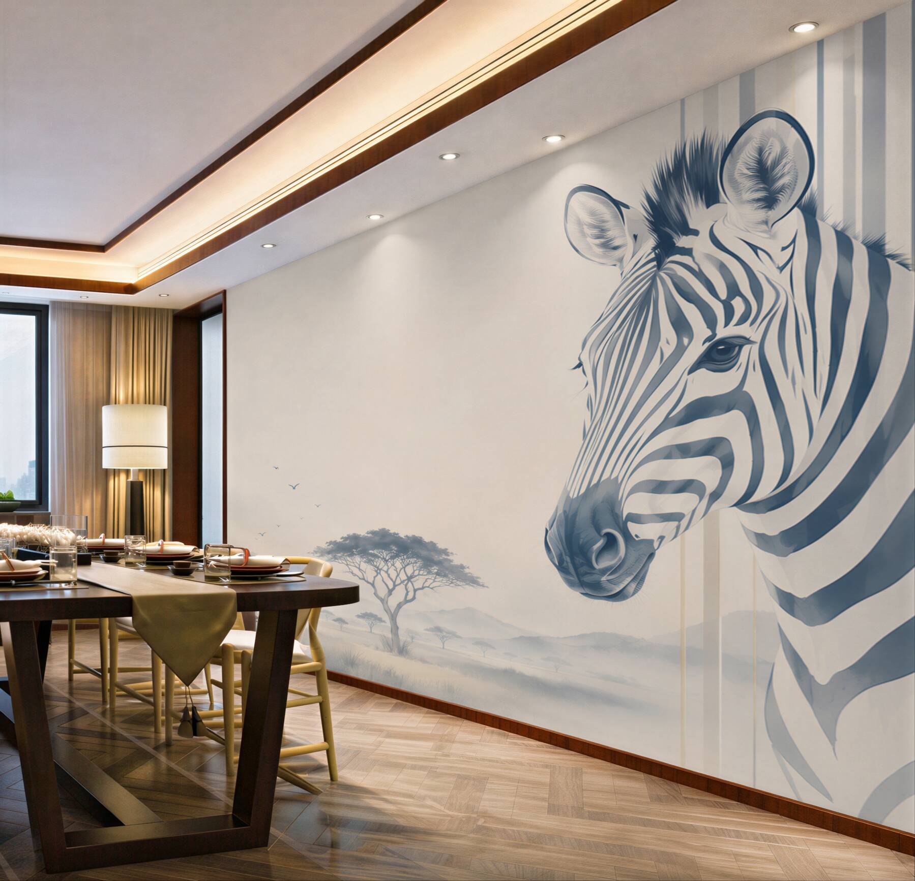 Fototapeten Zebra in der Savanne beige-grau modern