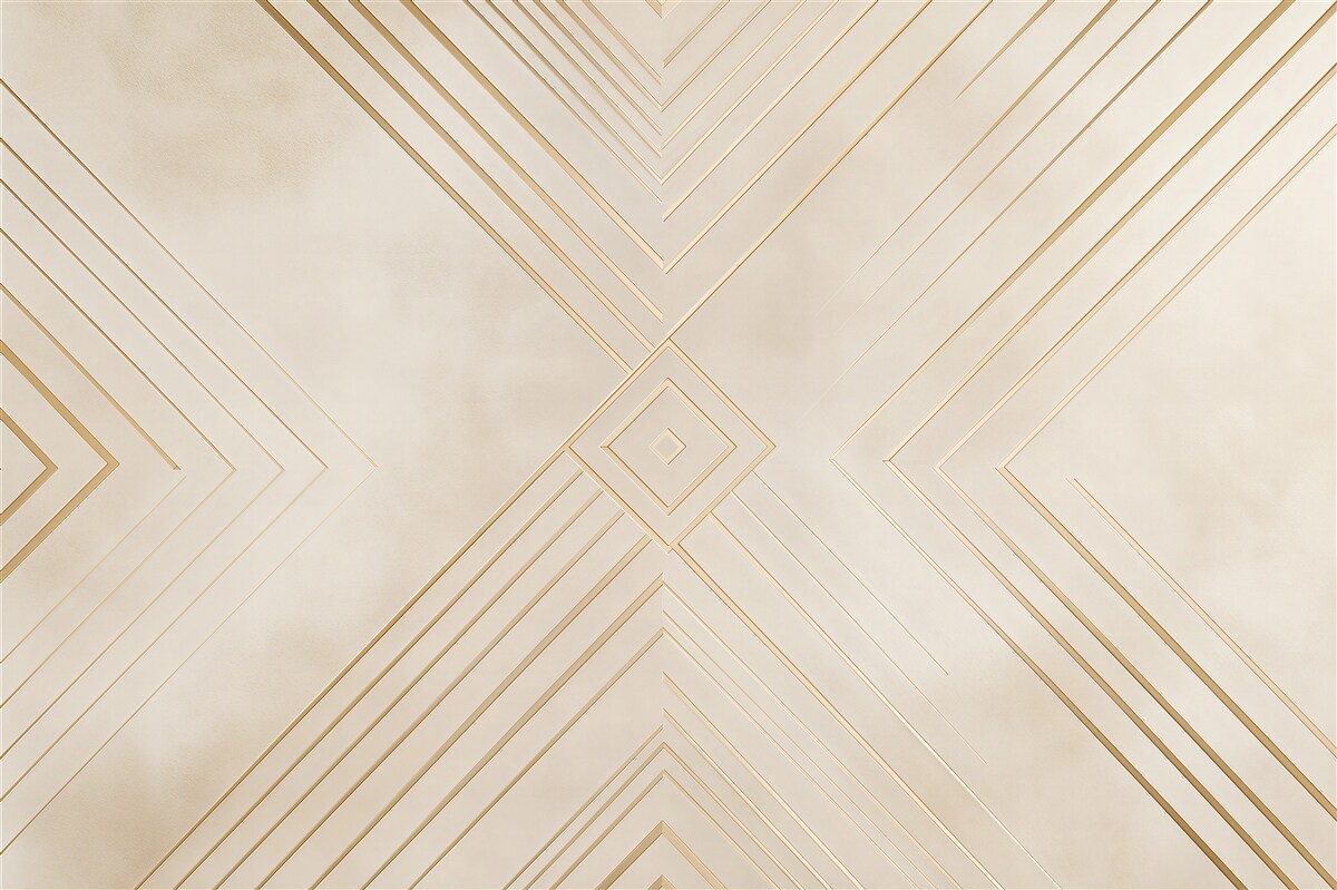 Fototapeten geometrisches Art Deco beige mit goldenen Linien für das Wohnzimmer