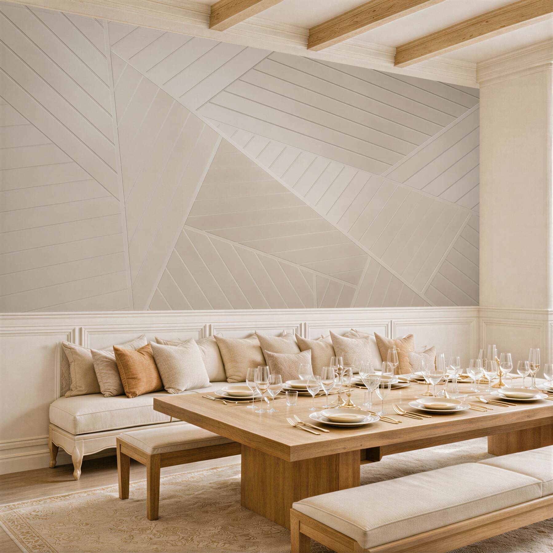 Fototapeten geometrische beige Holzpaneele modern