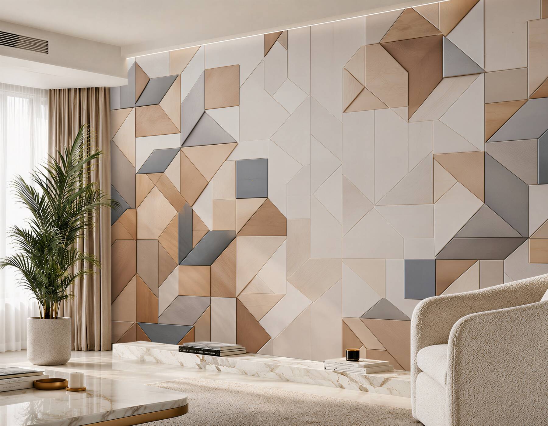 Fototapeten geometrische Holzpaneele beige-grau modern 3D