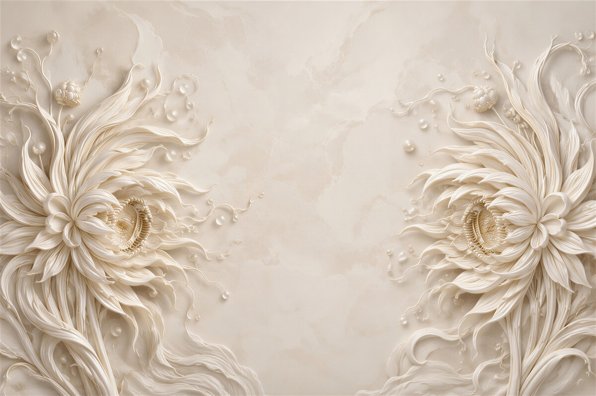 Fototapeten 3D-Blumen beige elegant für das Schlafzimmer