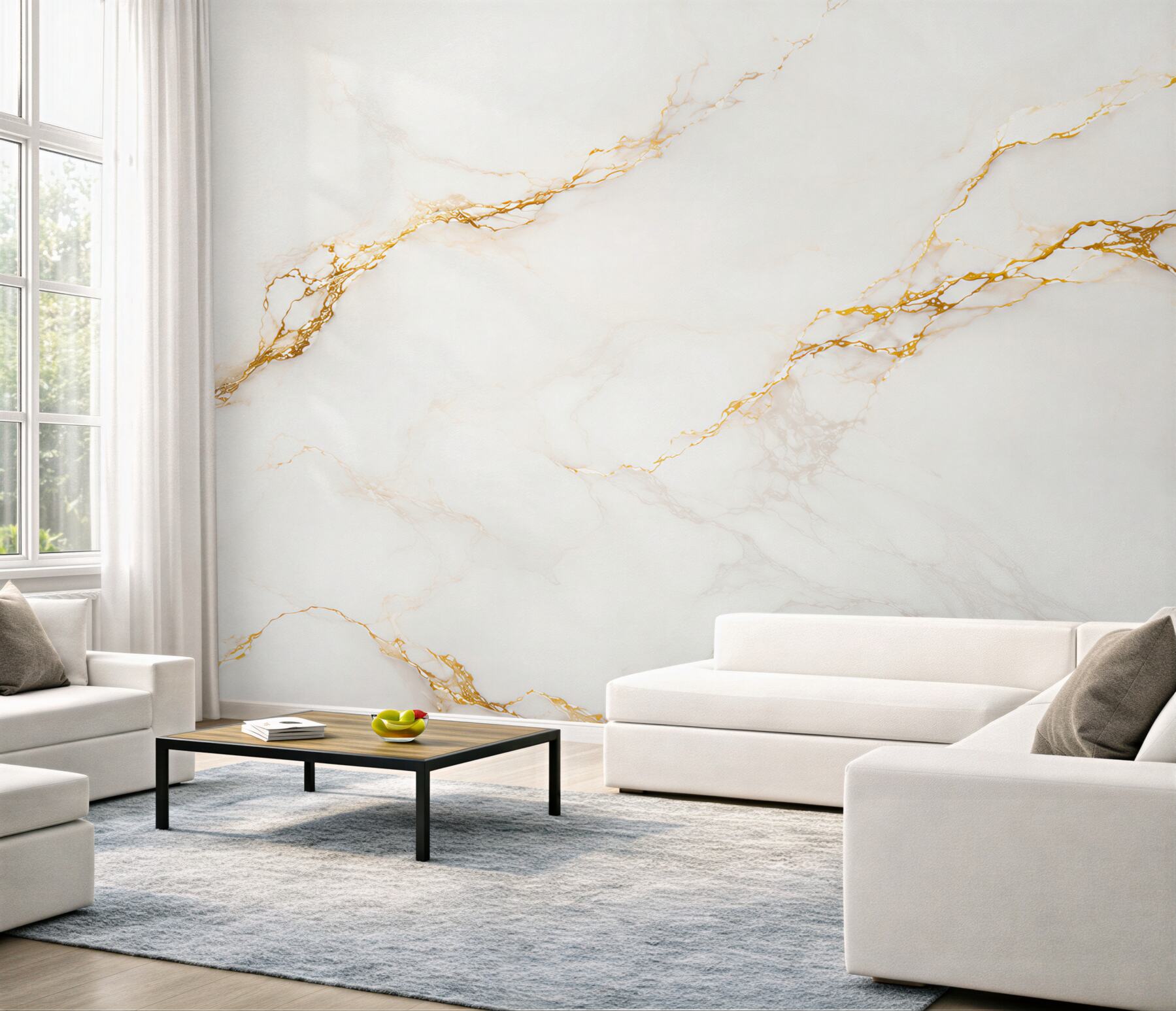 Fototapeten weißer Marmor mit goldenen Adern elegant für ein modernes Interieur