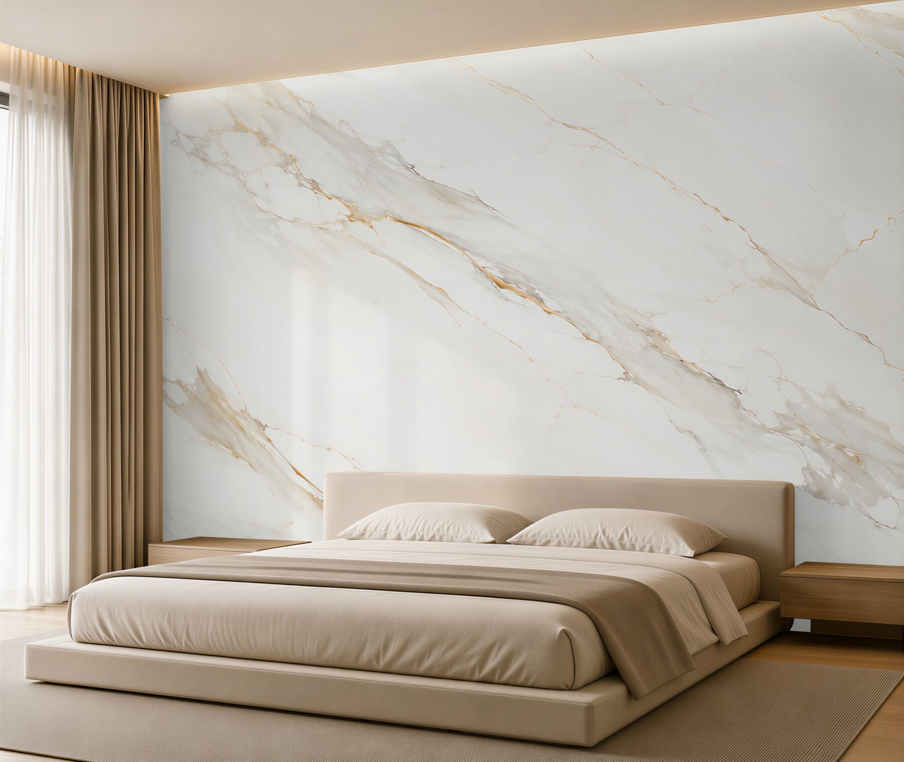 Fototapeten weißer Marmor mit zarten goldenen Adern für ein elegantes Wohnzimmer