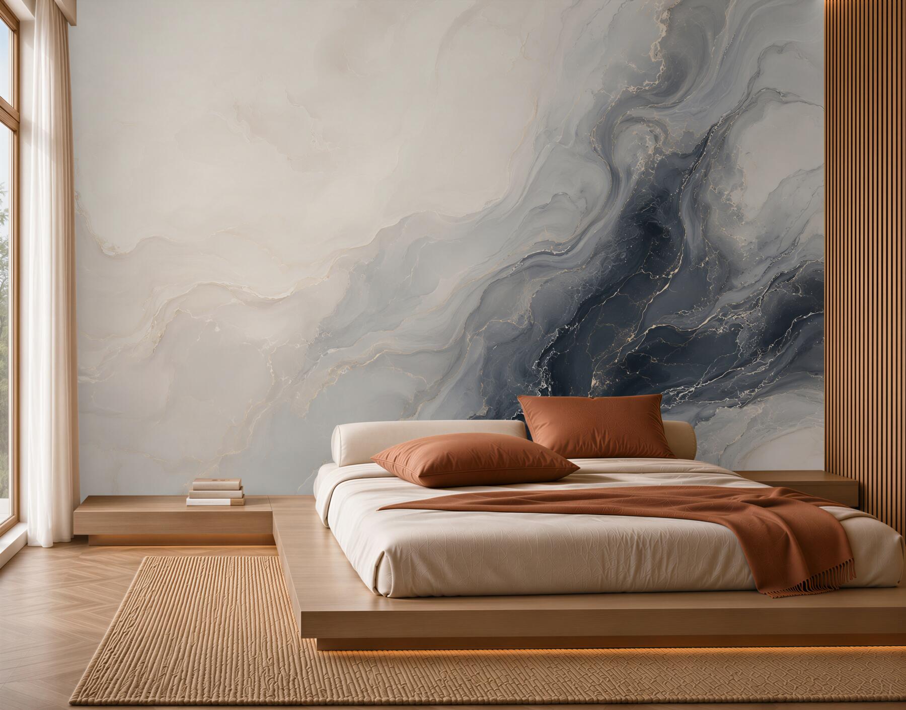 Fototapeten abstrakter Marmor in Grau-Beige mit fließendem Muster elegant