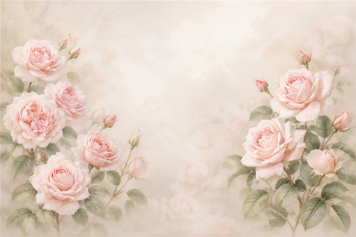 Fototapeten zarte pastellfarbene Rosen auf cremefarbenem Hintergrund elegant