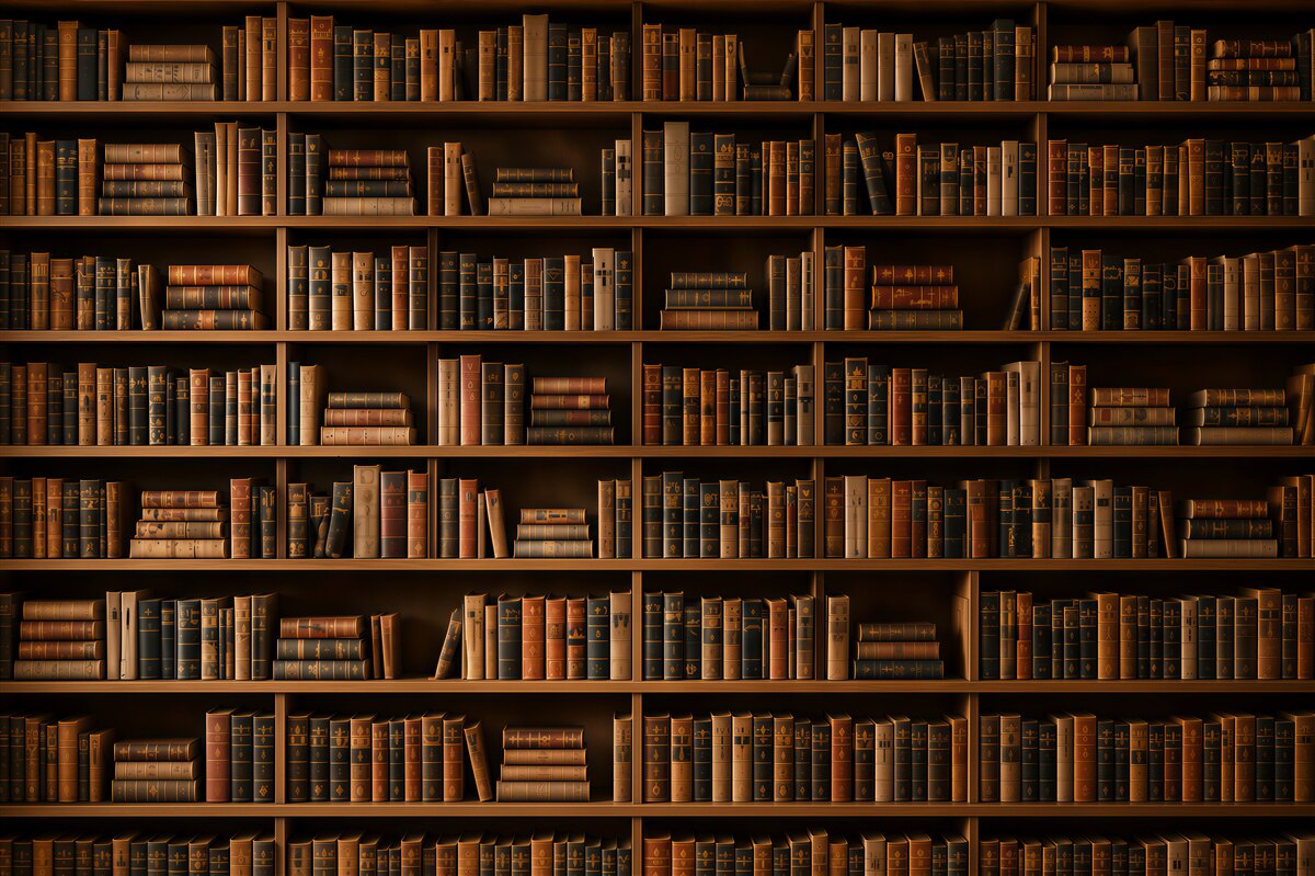 Fototapeten Regal mit Büchern braune Bibliothek im klassischen Stil