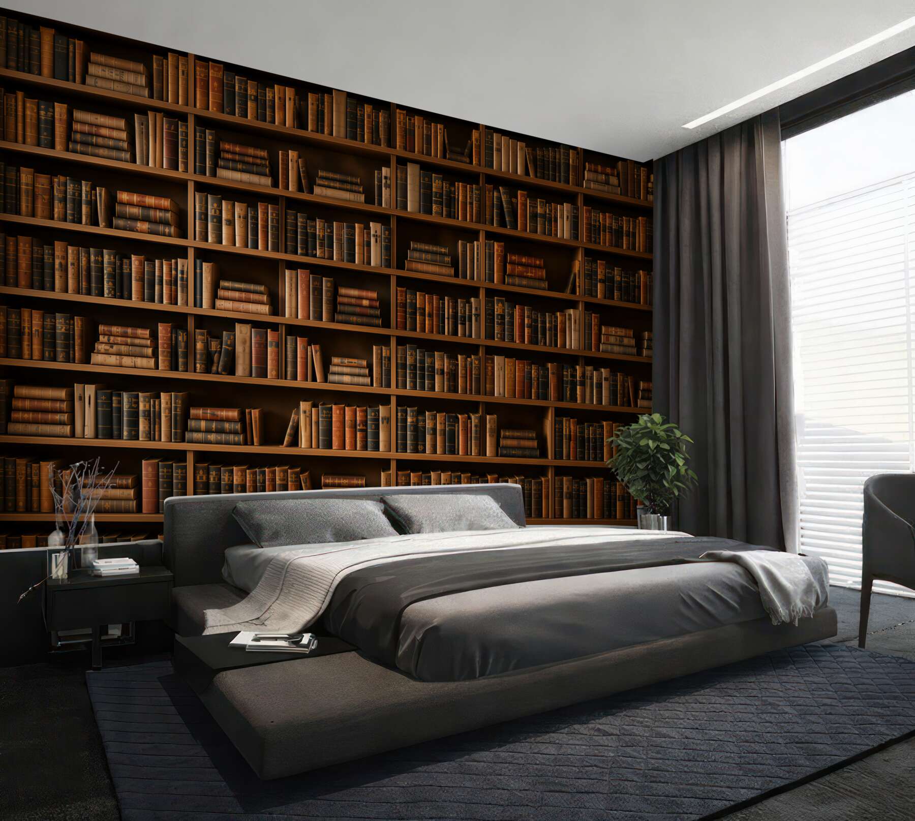 Fototapeten Regal mit Büchern braune Bibliothek im klassischen Stil